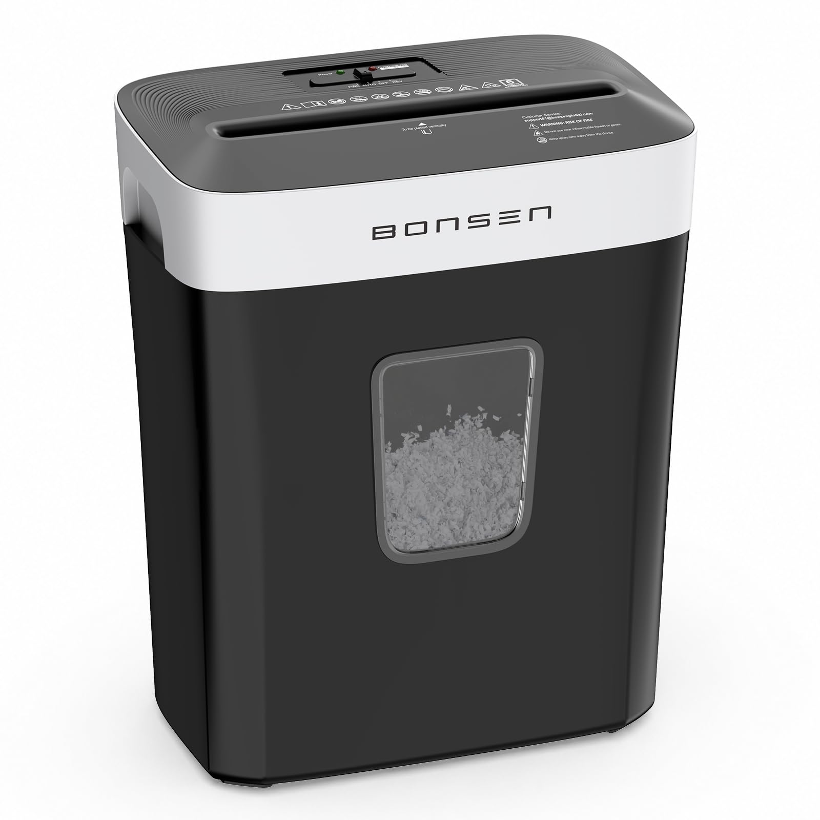 BONSEN 6-Sheet Micro Cut Paper Shredder, 5-Minute Continuous Runtime, Shreds Credit Cards, Staples and Paper Clips, P-4 Security, 16L Bin with Viewing Window, Home & Small Office Use