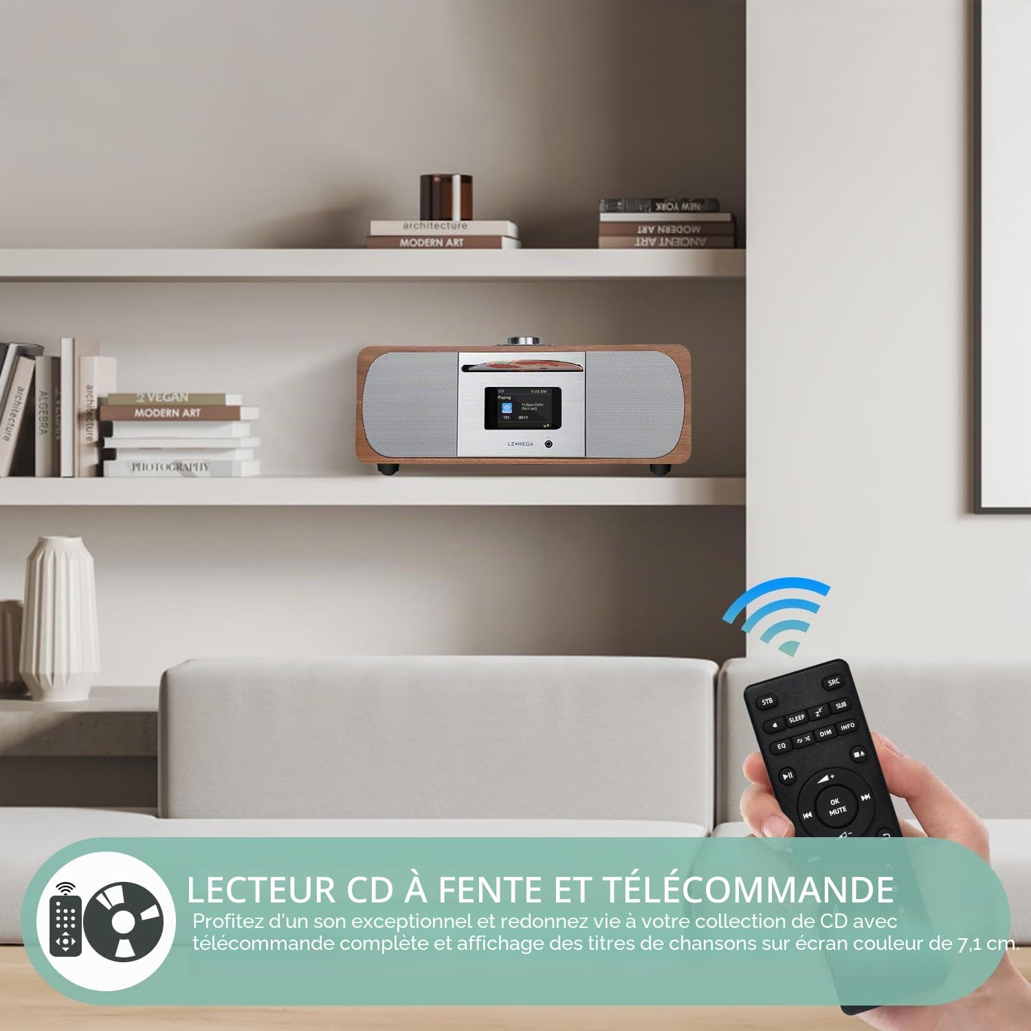 LEMEGA M5P Radio Dab avec Lecteur CD,Radio Internet WiFi,Radio Numérique Dab+ FM,Bluetooth, Spotify,Système Musical Hi-FI Stéréo 35W,Lecteur USB,Double Alarme,Horloge avec Télécommande(Noyer Foncé)