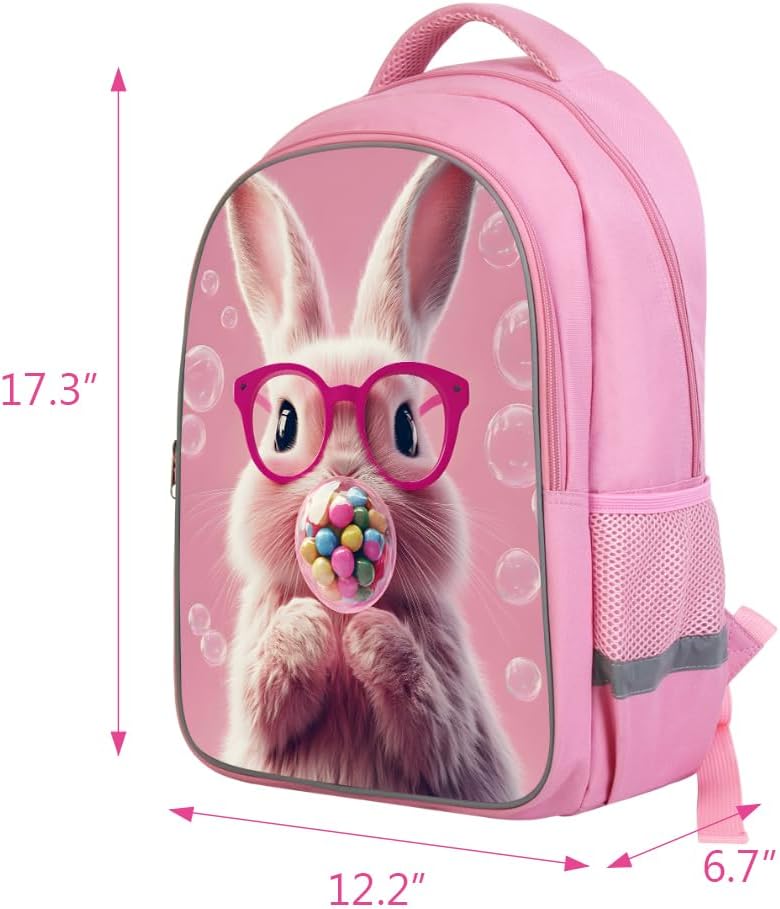 Kids Backpack Lightweight Durable Medium Teens Kids Backpack for School Boys and Girls Bookbag with Adjustable Shoulder Straps & Padded Back 17 Inch School bags with 3D Rabbit Reflective Cartoon - Image 2