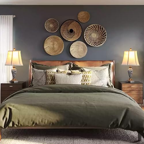 Lokhom Traditional Table Lamp Set Of 2 Rustic Table Lamp With Dual Usb Ports, 22.5" Vintage Table Lamp With Bell Shape Faux Fabric Shade, Bedside Nightstand Lamp For Living Room Bedroom Office #TOP5