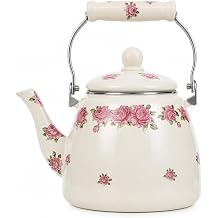 Enamel Teapot floral,Large Porcelain Enameled Teakettle,Colorful Hot Water Tea Kettle pot for Stovetop,Small Retro Classic Design 3.3L, style3