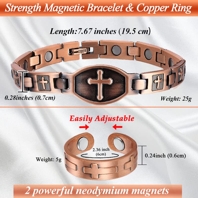 Miniatura 4 de Cigmag Pulseras de cobre de drenaje linfático para mujeres y hombres, pulseras magnéticas y anillo para aliviar el dolor de artritis, imanes de