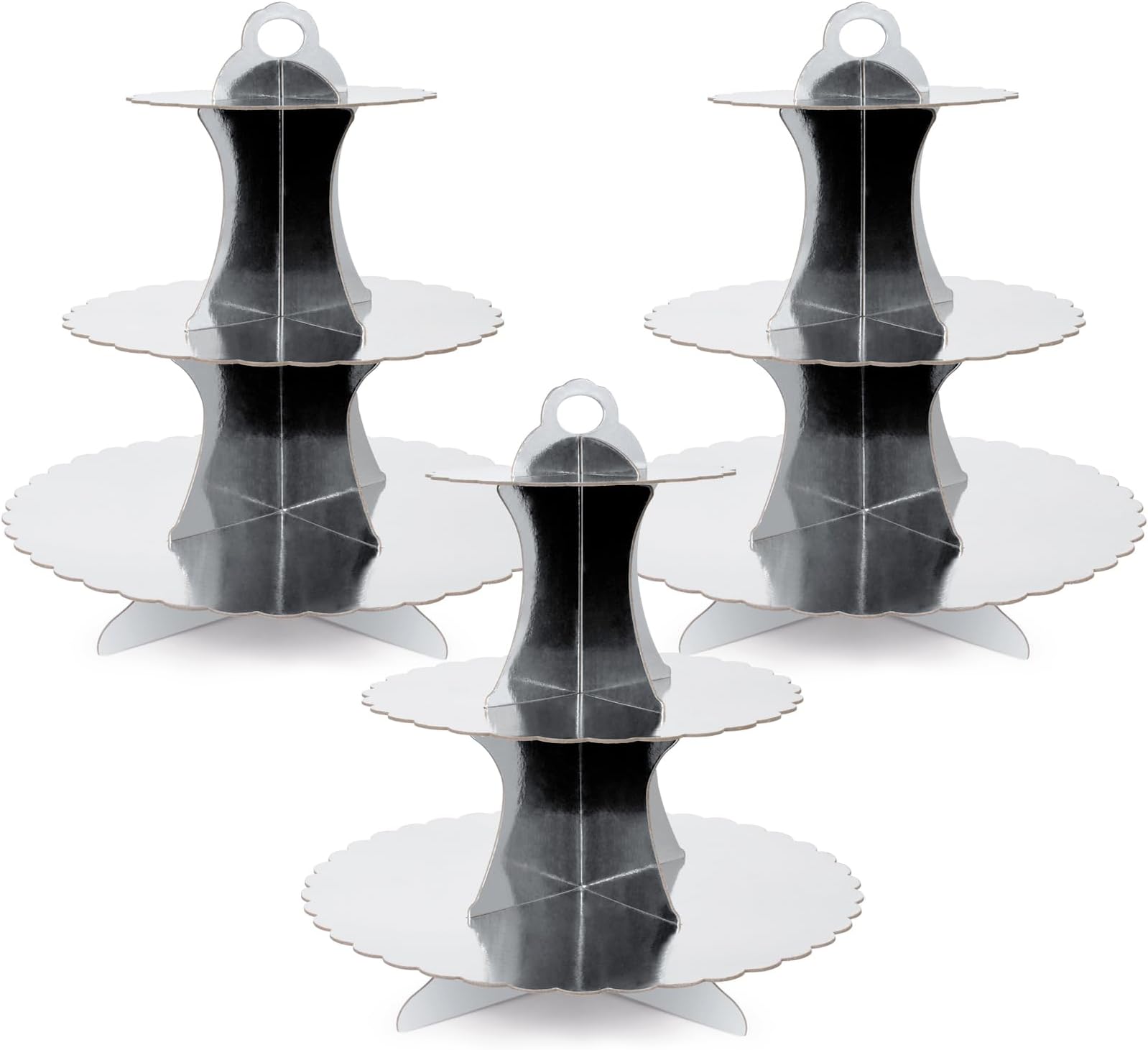 3 Pack 3 Tier Cupcake Stand, Sliver Cupcake Stand Tower for Dessert Table Displays, Cardboard Cupcake Stand for Birthday Wedding Baby Shower Tea Party Decorations