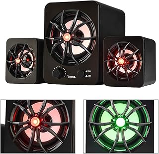 Heayzoki Compact PC Stereo Speakers, Mini USB2.1 Wired Subwoofer 3D Stereo Bass Speaker with colorful LED light, 3.5mm Audio Input, USB Powered, for Computer/Smartphone/Tablet/Music Player
