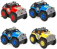 Kit com 4 Carrinho Maluco Jeep Carro Cambalhota Bate E Volta