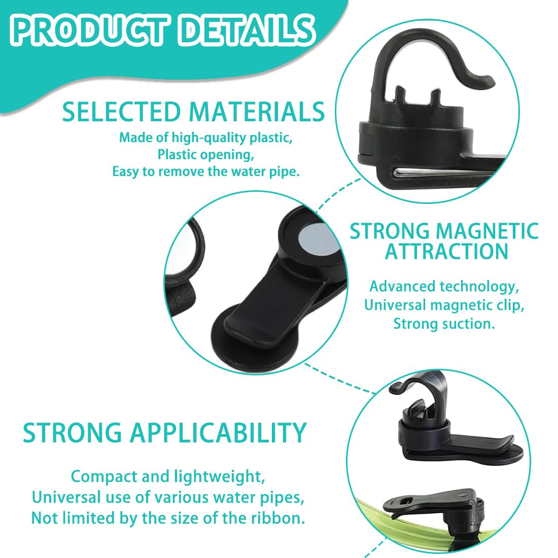 3 clip per tubo di idratazione magnetico, clip per tubo di idratazione, Idratazione Bere Clip Tubo, Sacche Sacca D'acqua Magnetica Zaino Bici Removable Tracolla Bottiglia Flessibile Portatili Leggera