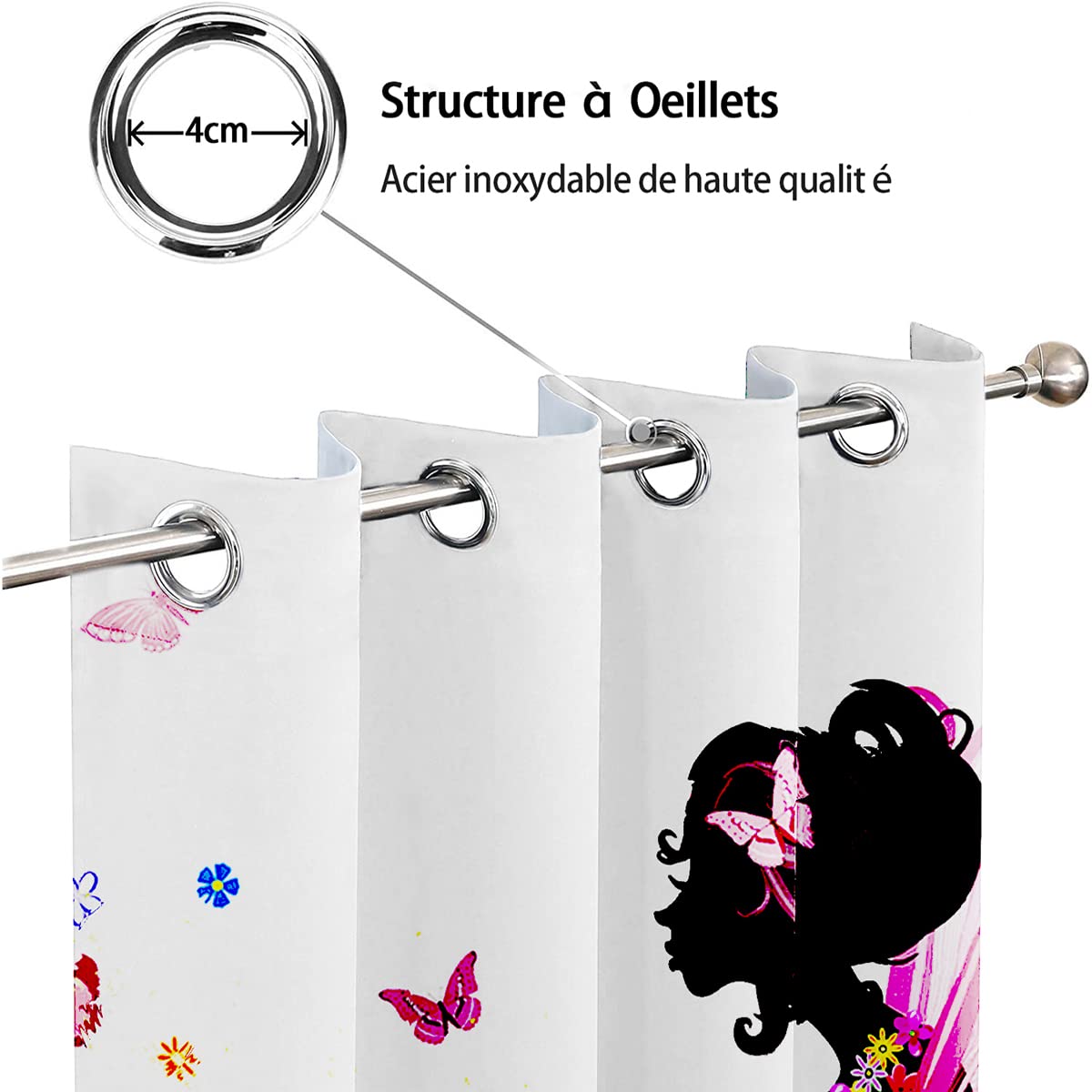 Rideaux Occultants Isolant Thermiques Blanc Rose Jaune Papillon Fée 2 Pièces Chambre Enfant Bebe Fille Rideau Salon Design Moderne 75X166cm X2