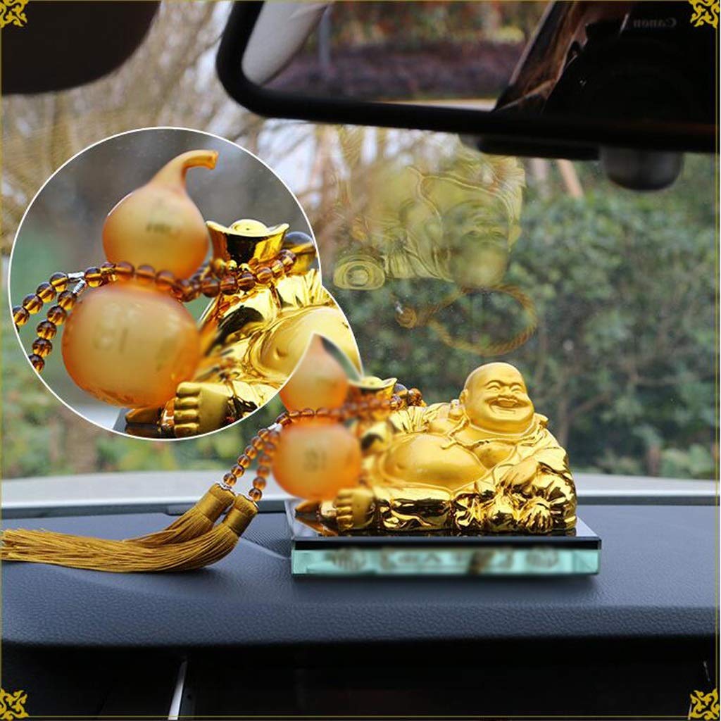 Buda Estatua Resina Escultura Zen Buddha Golden Maitreya Buddha con Calabaza Perfume Sentado Buda Exquisito decoración artesanía (Color : A)