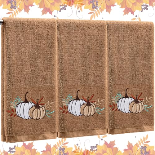 Fanfanwin 3 Pcs Thanksgiving Hand Towels for Bathroom 13.8 x 29.5'' Fall Decorative Bath Towels Sets 100% Cotton Embroidered Pumpkin Maple Autumn Fall Bathroom Towels Decor(Khaki,Pumpkin) Fanfanwin 3 Pcs Thanksgiving Hand Towels for Bathroom 13.8 x 29.5'' Fall Decorative Bath Towels Sets 100% Cotton Embroidered Pumpkin Maple Autumn Fall Bathroom Towels Decor(Khaki,Pumpkin)