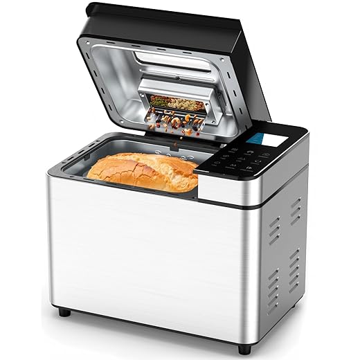 25-IN-1 Bread Maker with Recipes, 2lb Automatic Bread Machine with Visible Lid, Automatic Nut Dispenser/One-Touch Control/13 Hours Delay Timer, Easy to Begin and High Success Rate for Homemade Bread