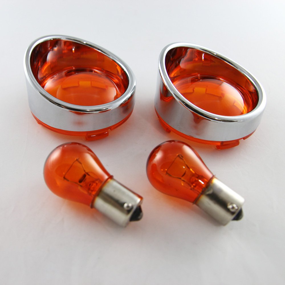 KiWAV Turn Signal Amber Lens Visor Trim Ring with 2 pcs Bulbs compatible for Harley-Davidson