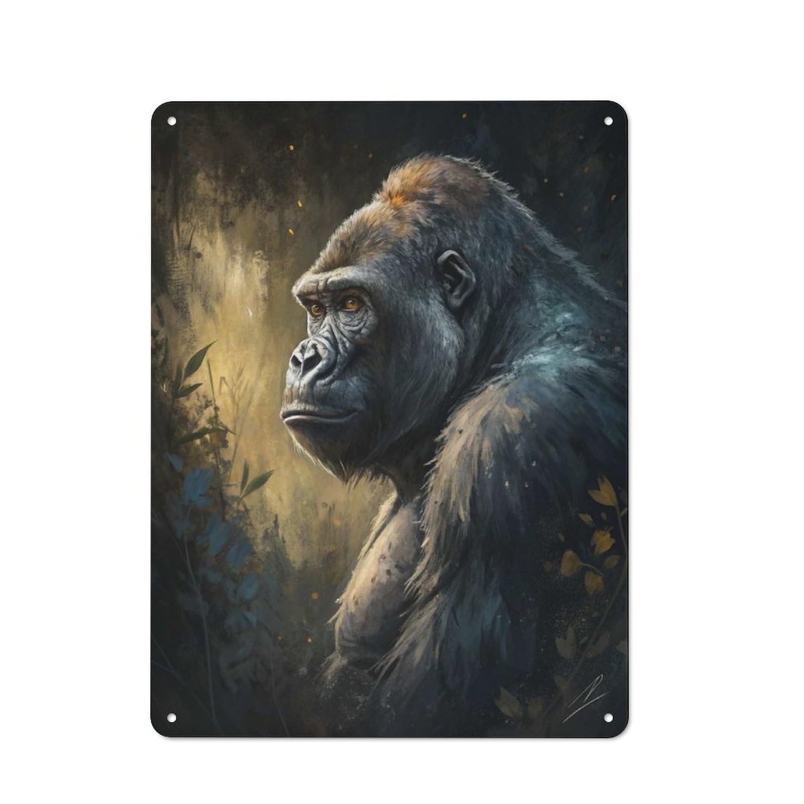 Junmoney Style-10 Gorilla Portrait In Forest Metal Wall Art Sign 40X30cm, Vintage Old Style Wall Plaque For Living Room, Hallway, Kitchen Or Cafe