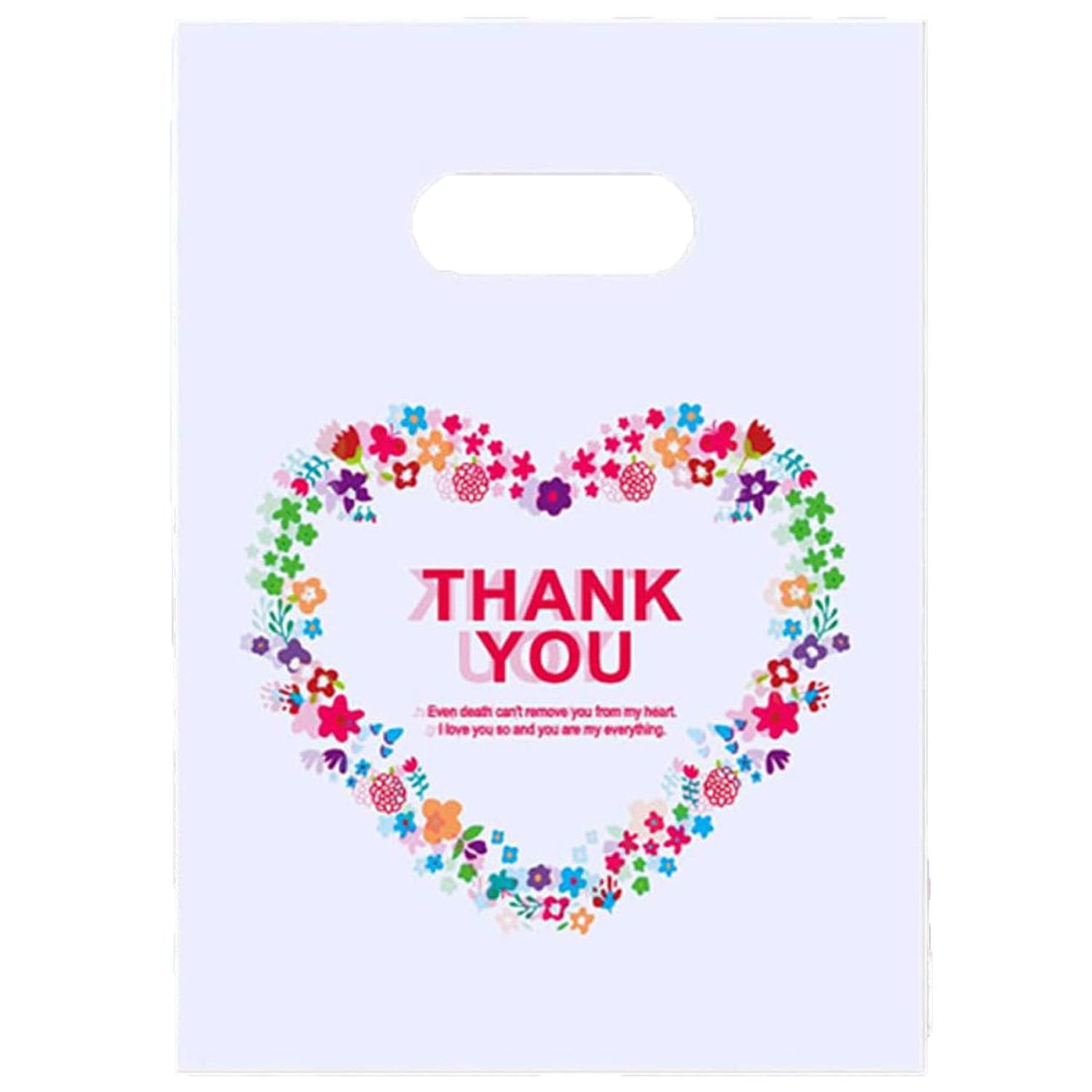 Joyhey 100 Count 7.8" x 9.8" Plastic Merchandise Bags, Shopping Retail Boutique Bags with Die Cut Handles - White Thank You