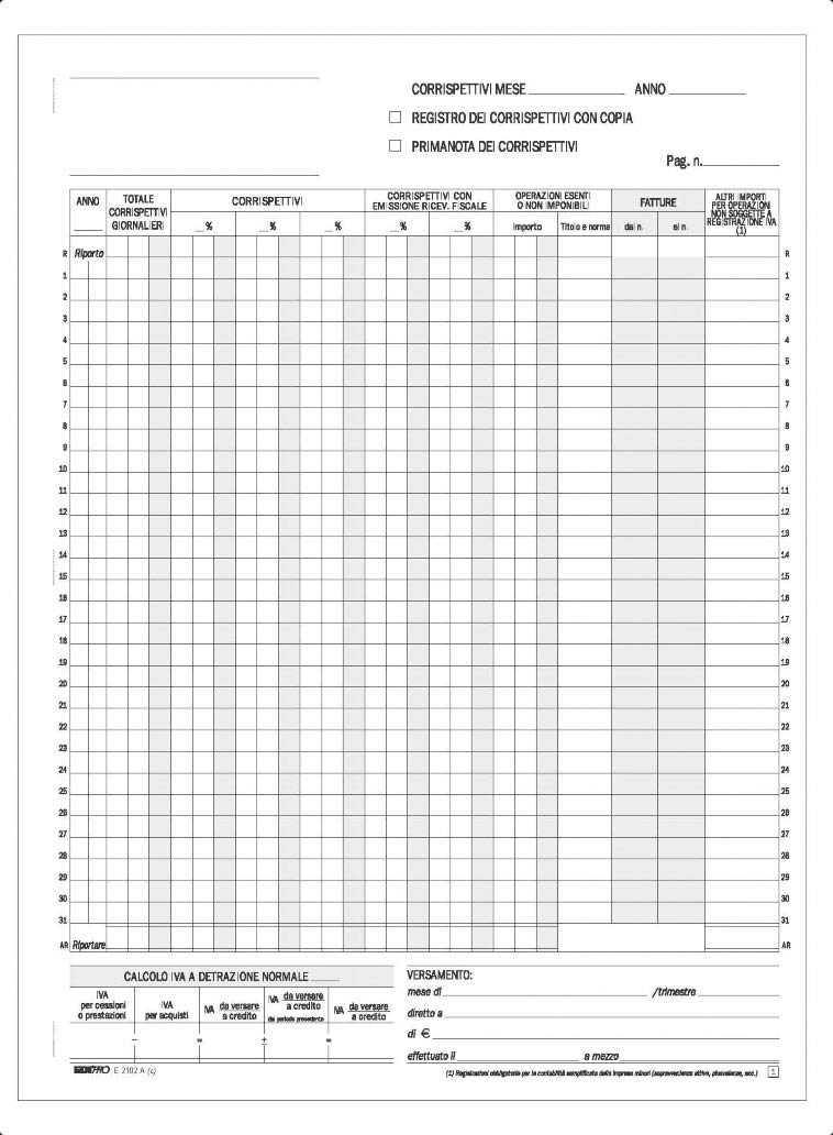 EDIPRO E2102A Registro prima nota IVA corrispettivi 25x2 autoricalcante 29,7x22,5