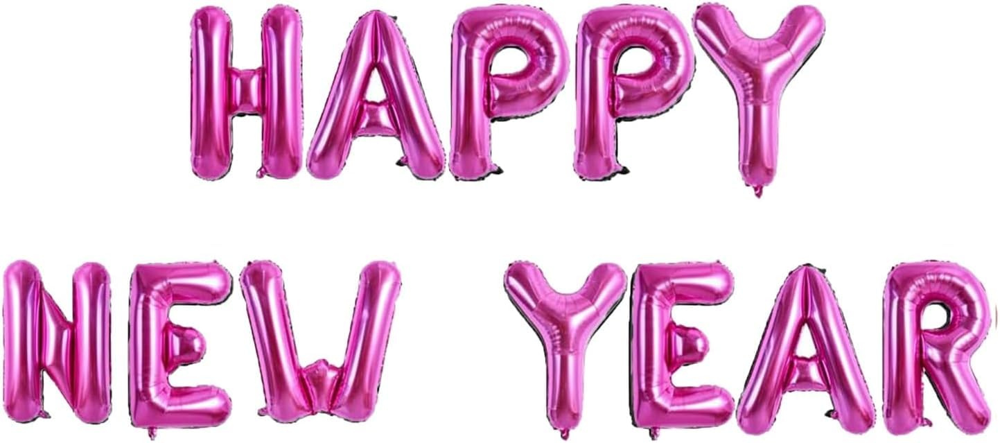 Pannu Design 2026 Foil Balloons New Year Party Decoration Happy Newyear Balloons For Decoration 16 Inch 2026 Foil Balloon (Happy New Year Pink)