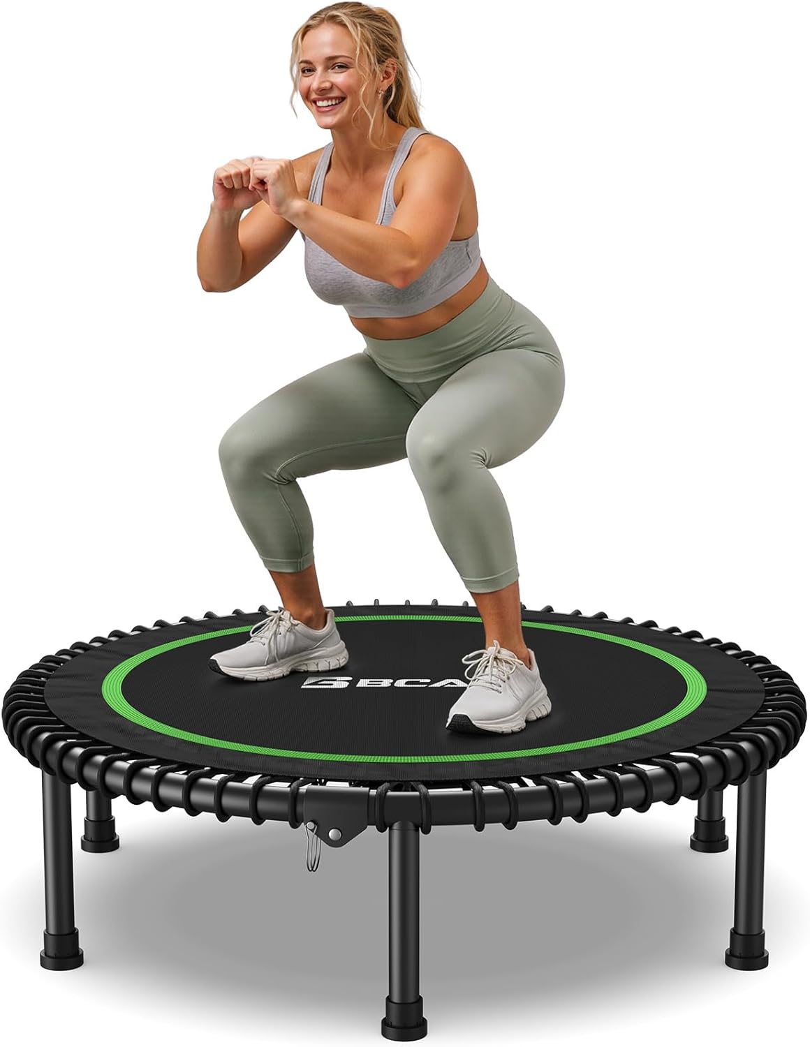 BCAN 450LBS/550LBS Foldable Mini Trampoline, 40"/48" Fitness Trampoline with Durable Bungees, Stable & Quiet Exercise Rebounder for Adults,Great Mini Trampoline for Indoor/Garden Workout - 2 40IN 40-Green