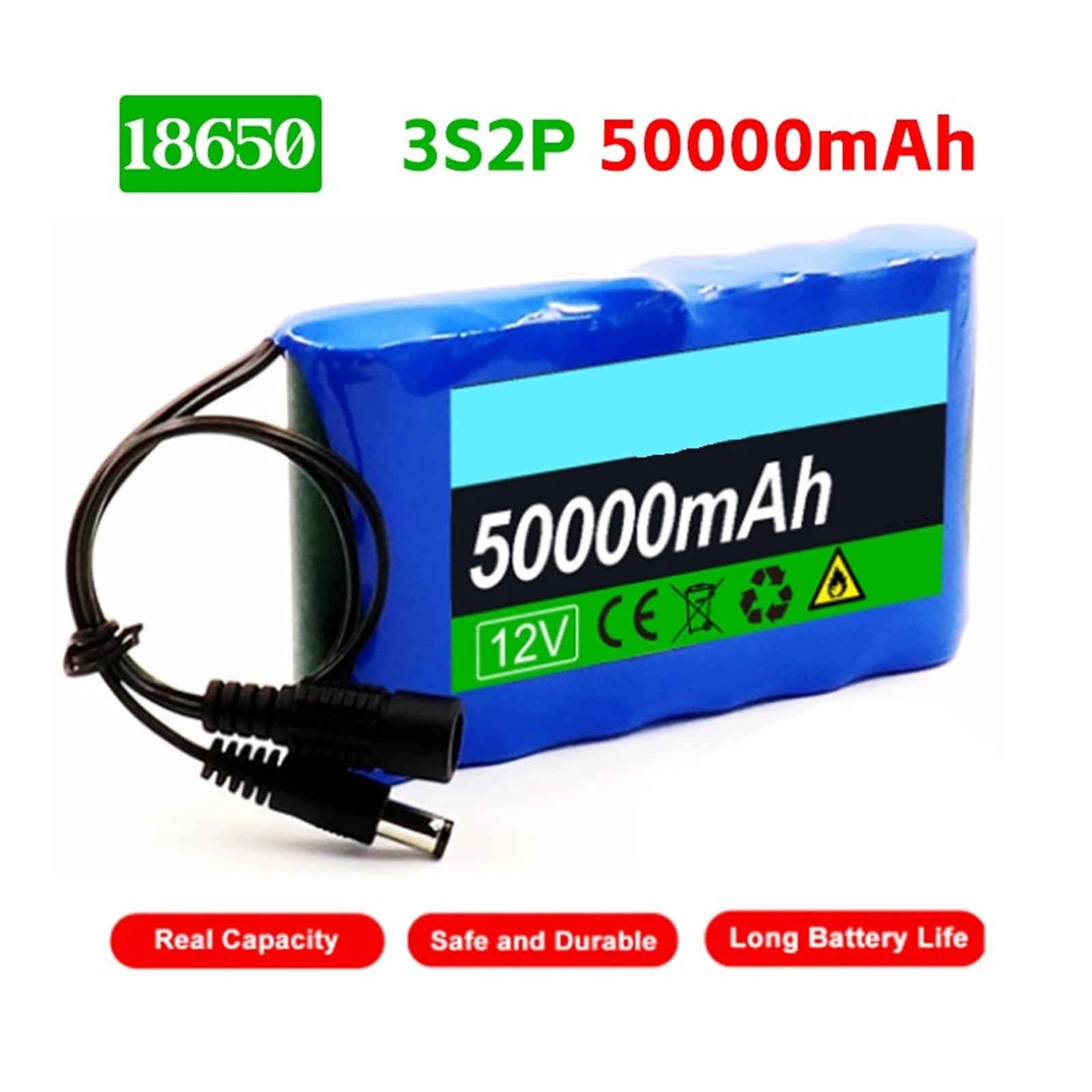 Batterie rechargeable 18650 3S2P 12 V 50000 mAh for caméra de surveillance CCTV(Battery+Charger)