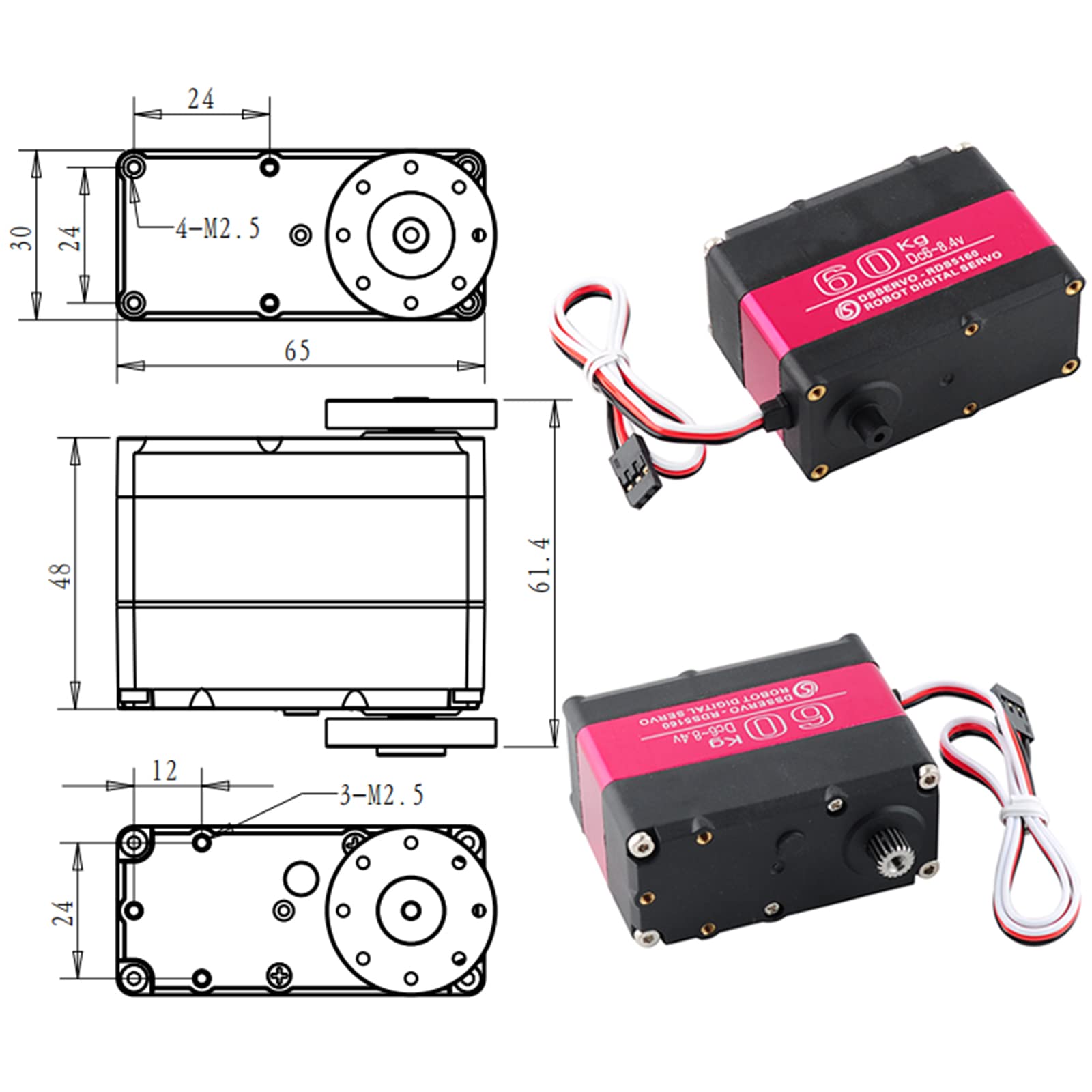 60 kg Servo RDS5160 RC Digital Servo High Torque Mental Gear 270 Degree mit U-förmiger Befestigungsscheibe für 1/5 RC Car Robotics DIY Projekte
