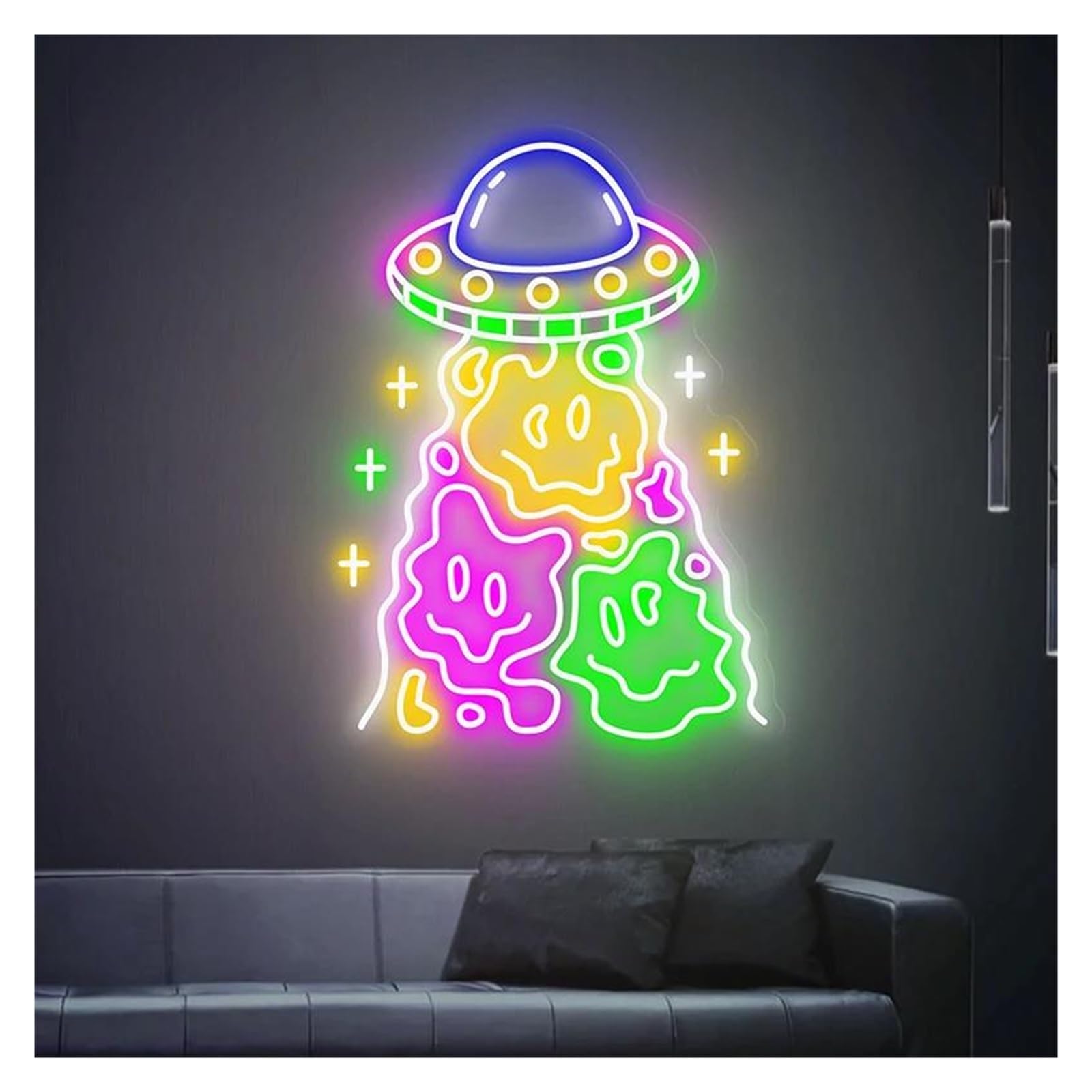 Lemst C Signs Lamp Handmade Neon Signs Usb Powered Adjustable Brightness Ufo Smiling Face Neon Lights, Suitable For Party Decor 60Cmx40cm(C)