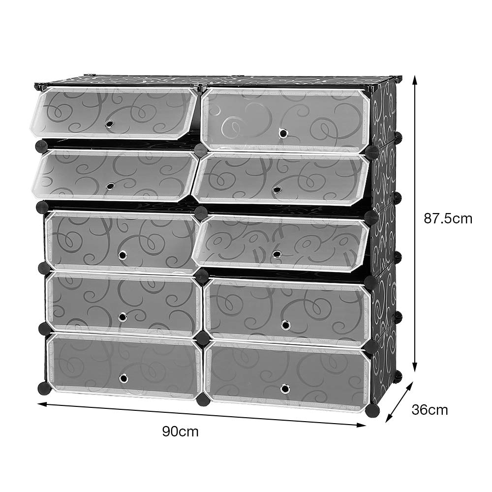 HUOLE Armadio in plastica per bambini, colore: rosa, scaffale a cubo con 10 vani modulabili DIY, Armadio Armadio per abiti scarpe, scarabocchi