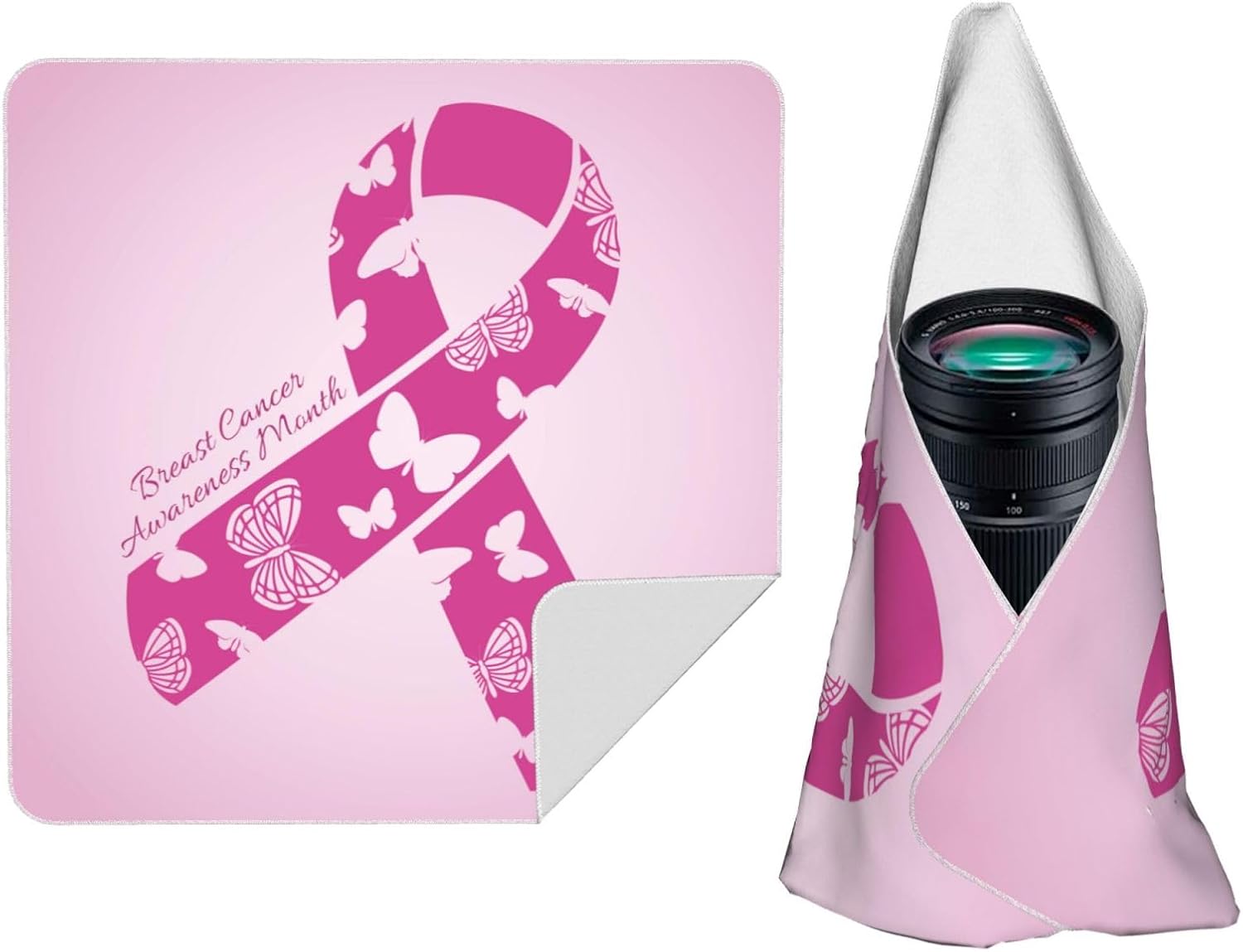 Breast Cancer Awareness Magic Self-Adhesive Cloth Reusable Portable Makeup Bag Camera Lens Protection Scratch Resistant Travel Storage Bags