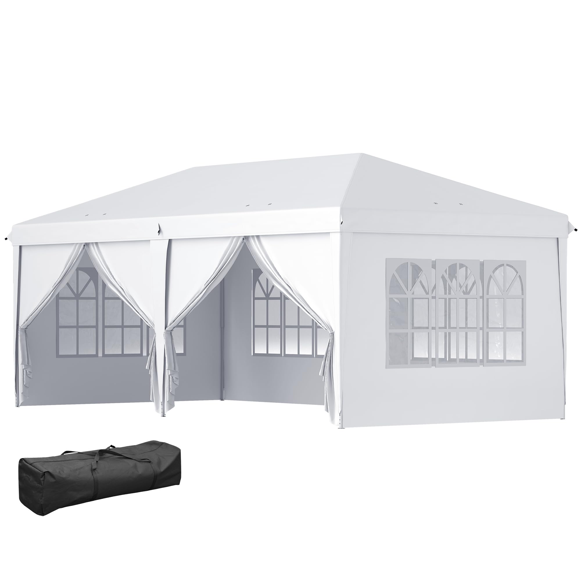 Outsunny Carpa Plegable 6x3x2,7 m con 4 Paneles 4 Ventanas 1 Bolsa Blanco | Cenador de Jardín, Gazebo Plegable, 2 Puertas con Cremallera, Anti-UV Impermeable, para Exterior Terraza Patio Playa