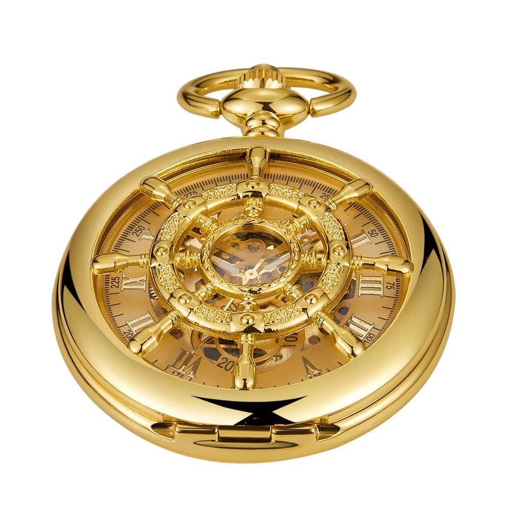 Fashion Skeleton Mechanical Pocket Watch, Antique Roman Numeral Dial Mechanical Pocket Watches for Men with Box