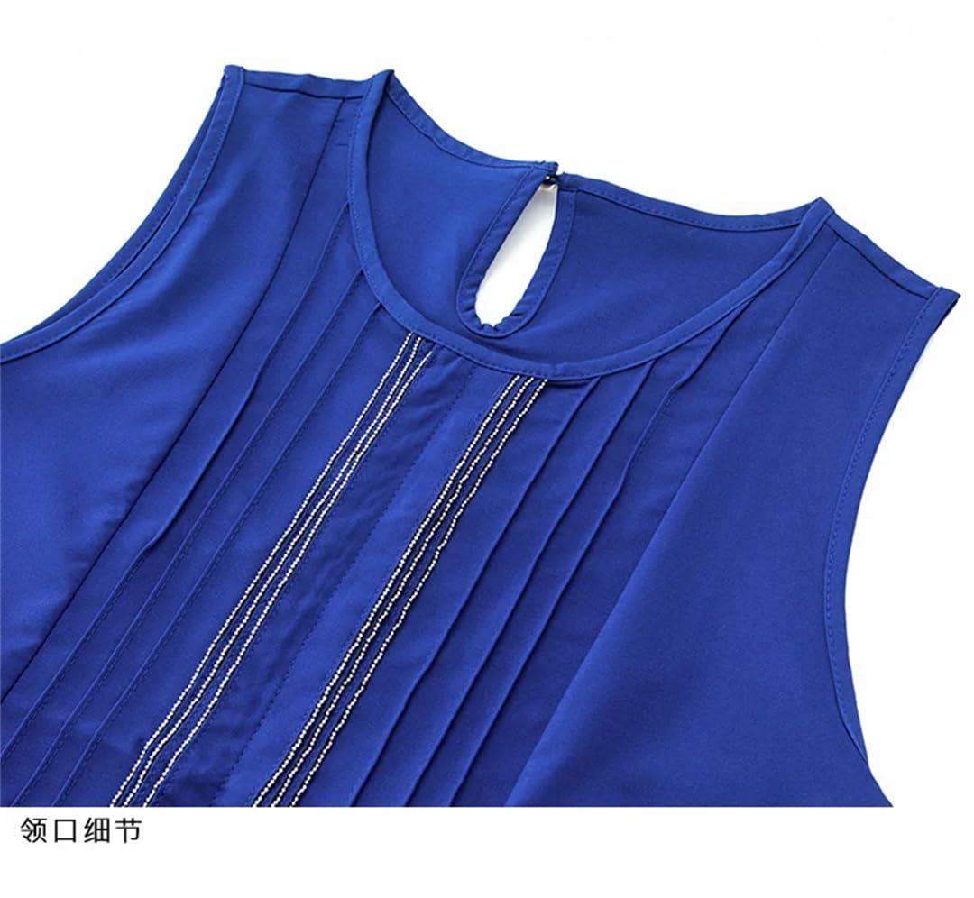 Canottiera da donna in chiffon, con scollo rotondo, senza maniche