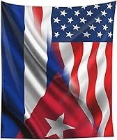 Vista 3 de Tapiz de mitad estadounidense con bandera cubana, tapiz para colgar en la pared, decoración del hogar, manta de pared, dormitorio, sala de estar