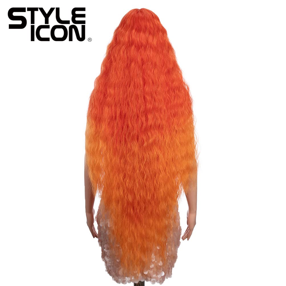 Style Icon 41" Lace Front Wigs Long Wavy Synthetic Wigs with Baby Hair Ombre Orange Bohemian Style Middle Part Half Hand Tied 130% Density Wigs (41", T-RED/ORANGE)