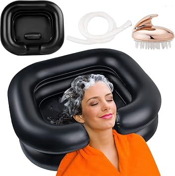 Portable Inflatable Shampoo Basin - Perfect for Bedridden, Disabled & Elderly, Deep Hair Washing Sink for Home or Care Facilities, Ideal for Dreadlocks and Long Hair Black