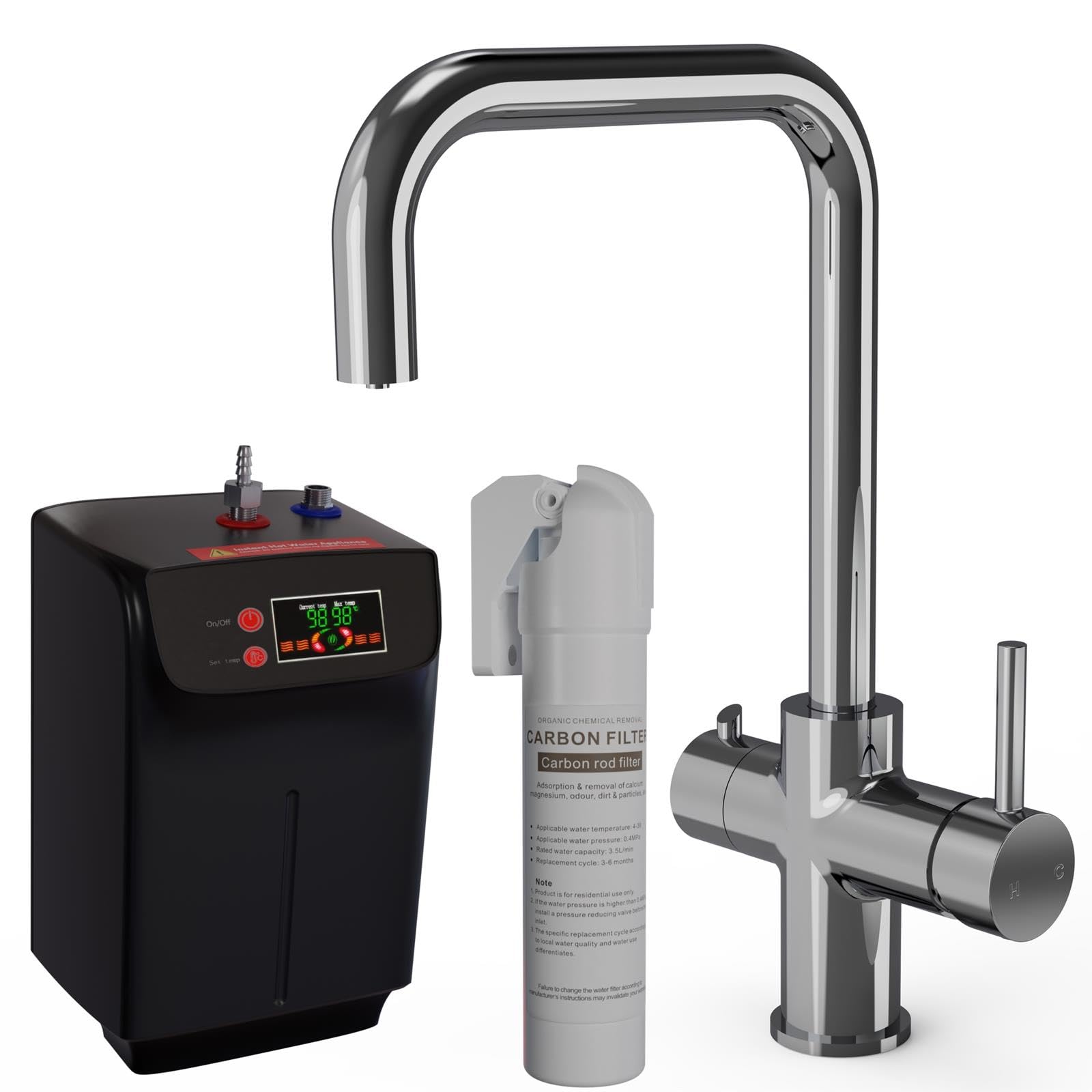Liquida Chrome Ebt311ch 3 In 1 Kitchen Instant Boiling Hot Water Tap