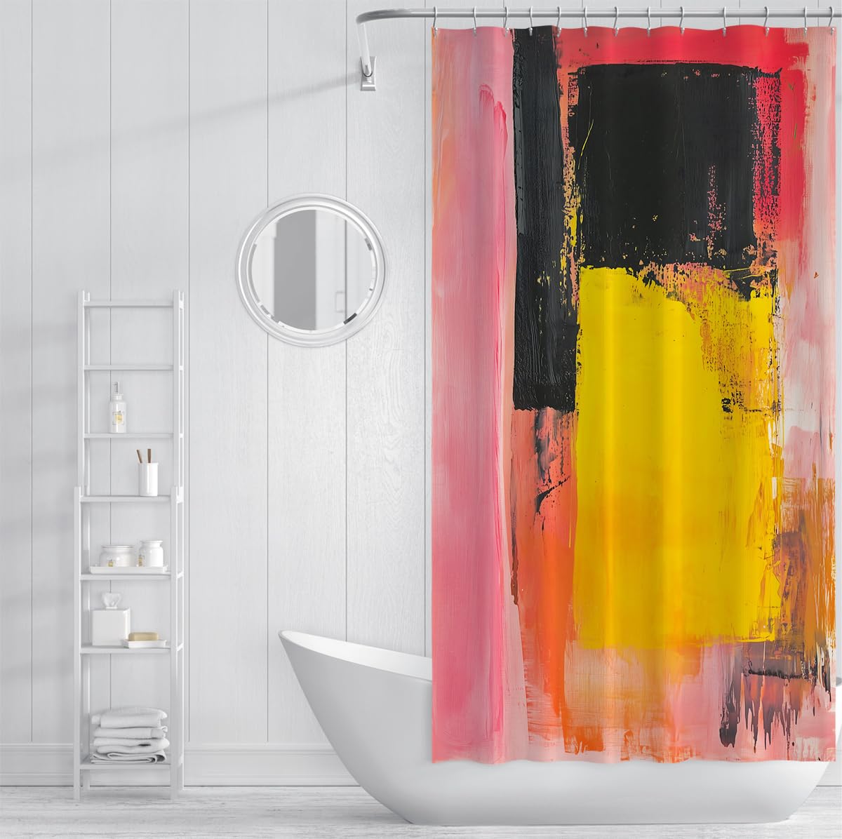 Mid-Century Retro-Duschvorhang Abstrakter geometrischer Duschvorhang für das Badezimmer Moderne wasserdichte Polyester-Badevorhänge mit Haken 200 x 220 cm