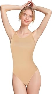 Women and Girls Nude Leotard Seamless Camisole Undergarment with Adjustable Clear Straps