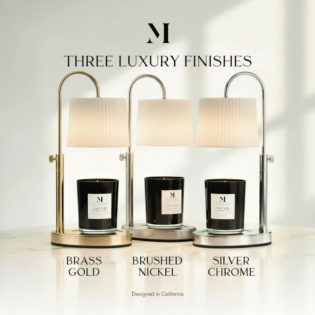 Dimmable Glass Candle Warmer Lamp with Timer - Adjustable Height Candle Lamp Warmer with Timer (8H/4H/2H) - Wax Melter - Ideal Gift, fits Various Size Scented Candles - 02 Bulb - (Gold Metal)