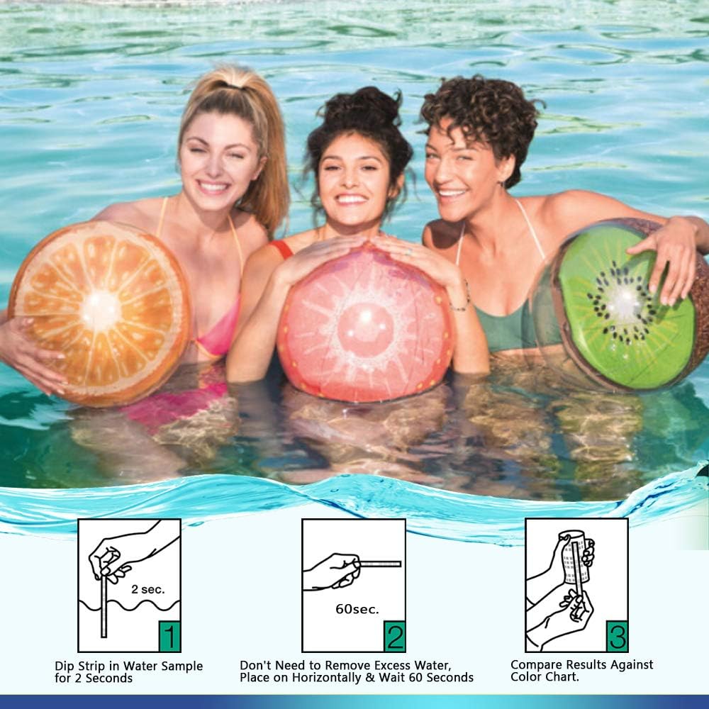 100 Count Smart Test 4/7- Way Swimming Pool Spa Water Chemistry Test Strips Easy and Accurate Test Free Chlorine, Nitrate,Hardness,Nitrite, pH,Total Alkalinity and Chlorine (7 in 1, Black)