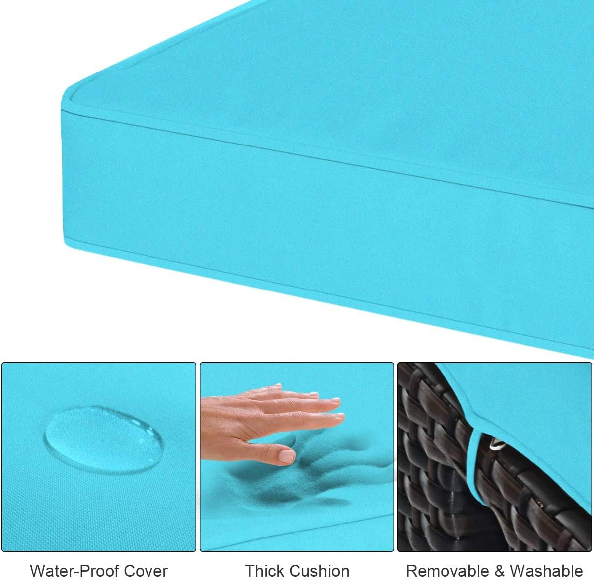 DORTALA Outdoor Ottoman Wicker 2 Piece, Patio Ottomans PE Rattan Foot Rest with Cushion for Couch, Chair, Turquoise