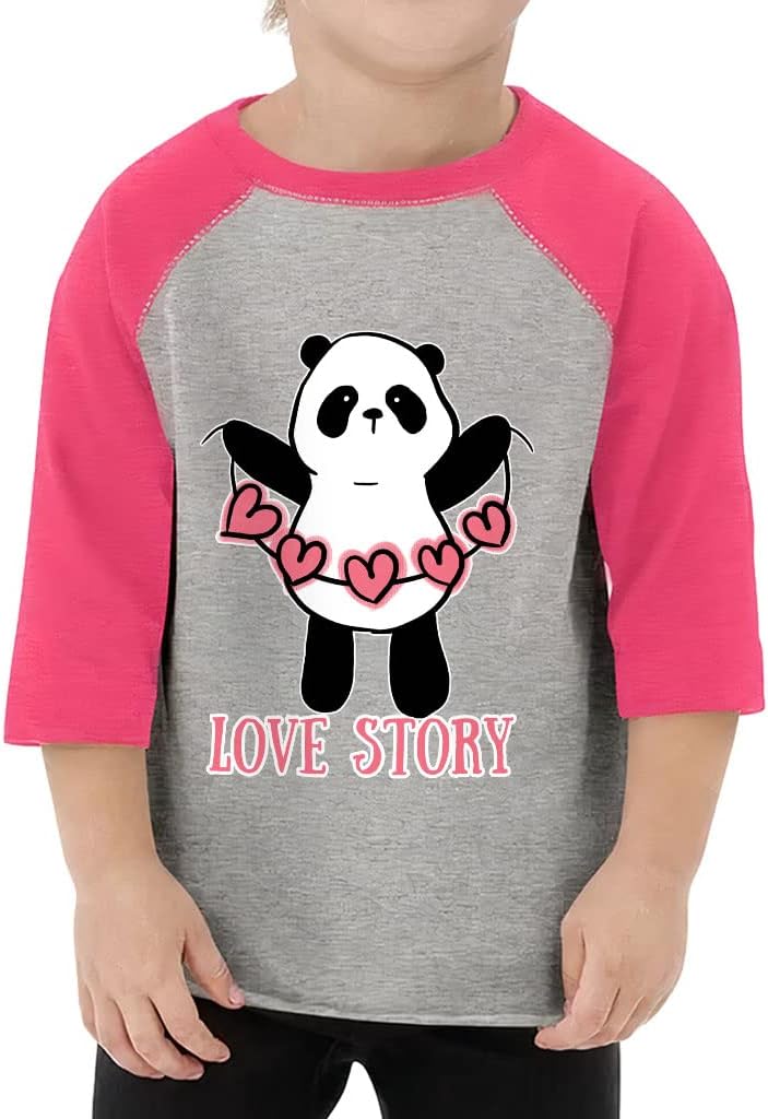 Love Story Toddler Baseball T-Shirt - Panda 3/4 Sleeve T-Shirt - Themed Kids' Baseball Tee