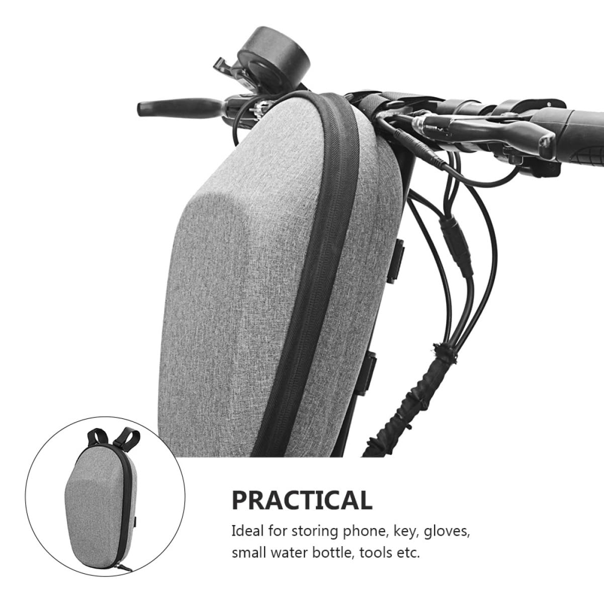 Yardwe Eva Lenkertasche für E-scooter, 1 Stück, Große Kapazität | Klappfahrräder, Graue Hartschale mit Mehrschichtigem Aufbau, Fach für Flasche und Handschuhe