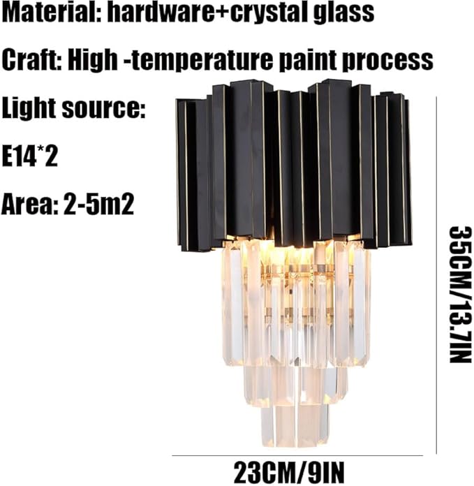 MODEBHD Postmoderne kristallen wandlamp met meertraps helder kristal en onregelmatige metalen lamp, ronde wandlamp voor slaapkamer, hal, woonkamer, zwart en goud. photo 2