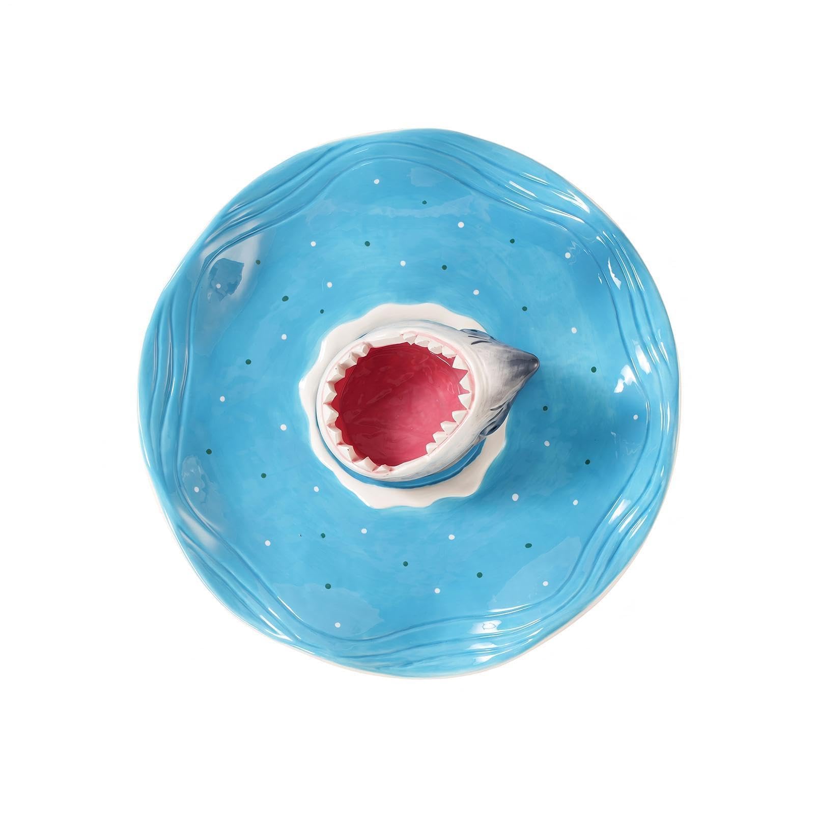 Plato de cerámica para servir sushi, plato de tiburón pintado a mano con compartimento para salsa, perfecto para embutidos, aperitivos, mariscos o palomitas de maíz