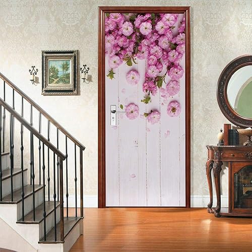 Miniatura 2 de Calcomanías 3D para puerta, murales para despegar y pegar, flor de ciruelo, calcomanías para puerta, autoadhesivas, extraíbles, de PVC, impermeable,