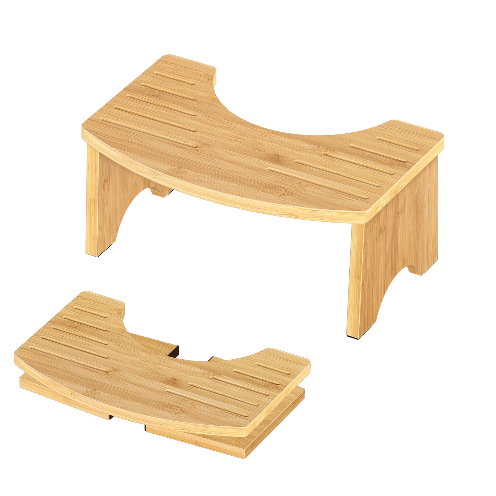 HOOBRO Sgabello Fisiologico in Legno Pieghevole per WC, Sgabello WC Pieghevole in Legno di bambù con Scanalature di Drenaggio, Senza Montaggio, con Piedini Antiscivolo, Naturale EYL02FP01