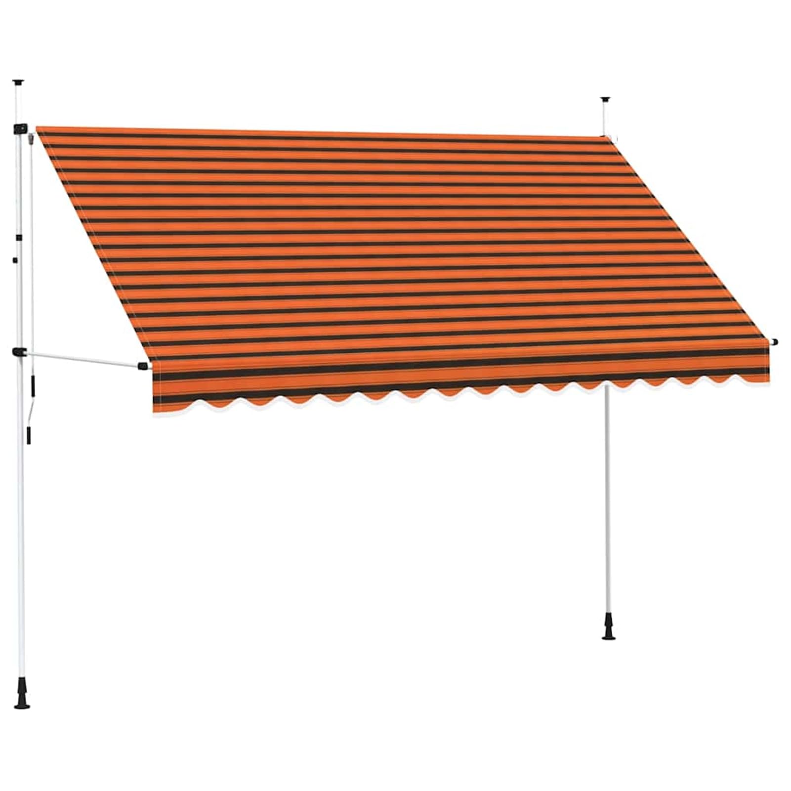 Wysuwana markiza balkonowa, obsługiwana ręcznie, 350 cm, pomarańczowa i brązowa, bez wiercenia, z korbą ręczną, aluminiowa markiza odporna na promieniowanie UV, regulacja wysokości i działanie