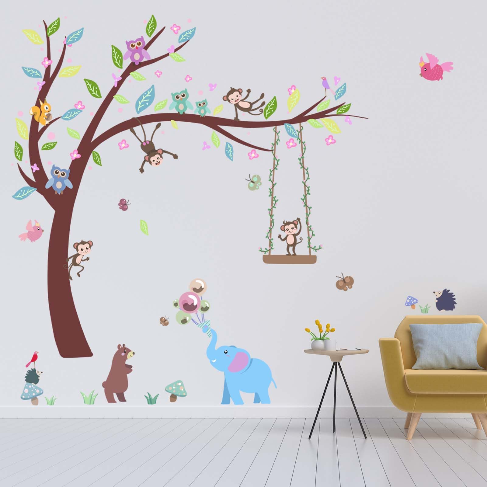PinkEleph Forest Animals Baby Wall Stickers, Elephant Monkey Owl Bear Wall Decals - Image 2