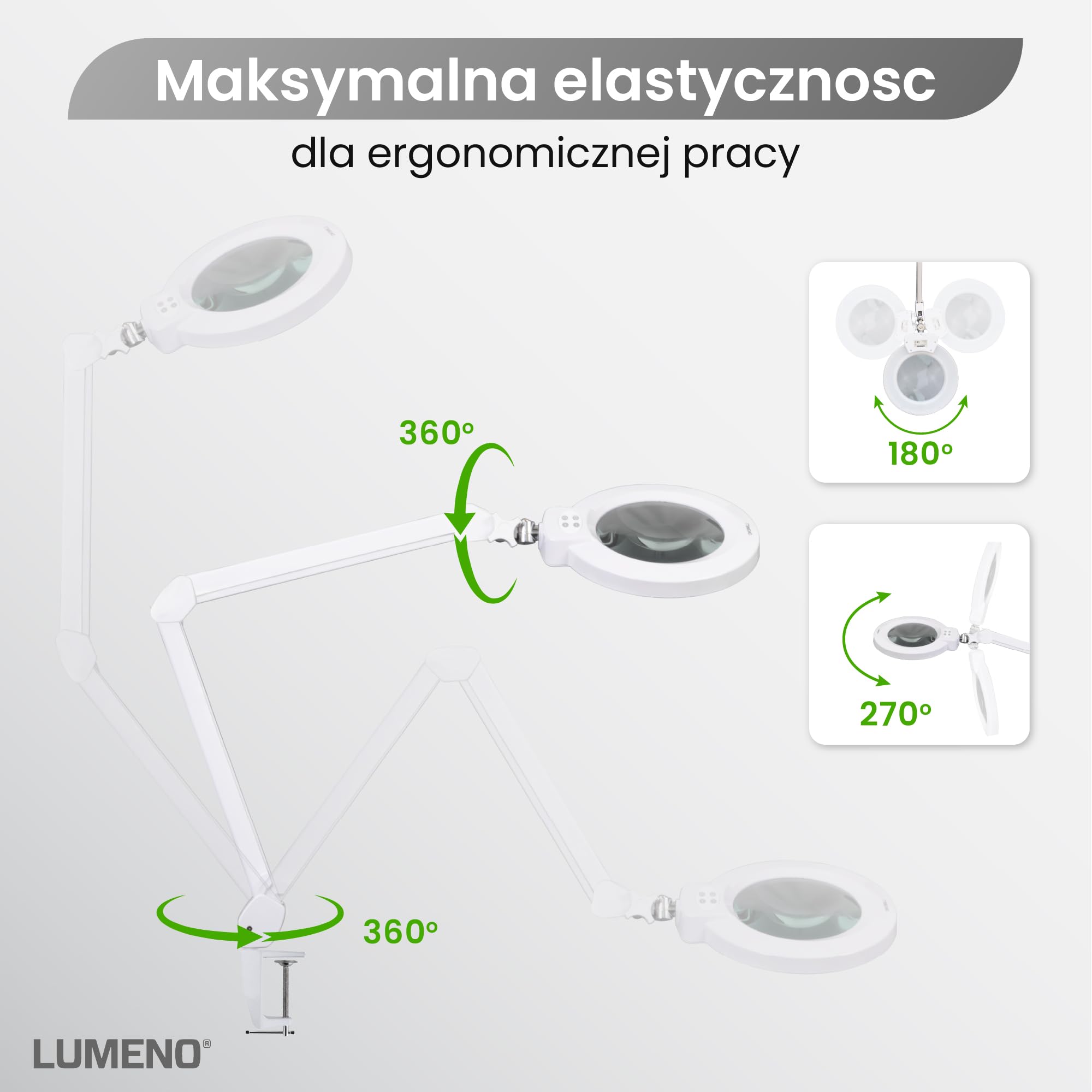 Lumeno 8245PRO Lampa powiększająca LED 172 mm 5 dioptrie z regulacją ściemniania metalowa obudowa