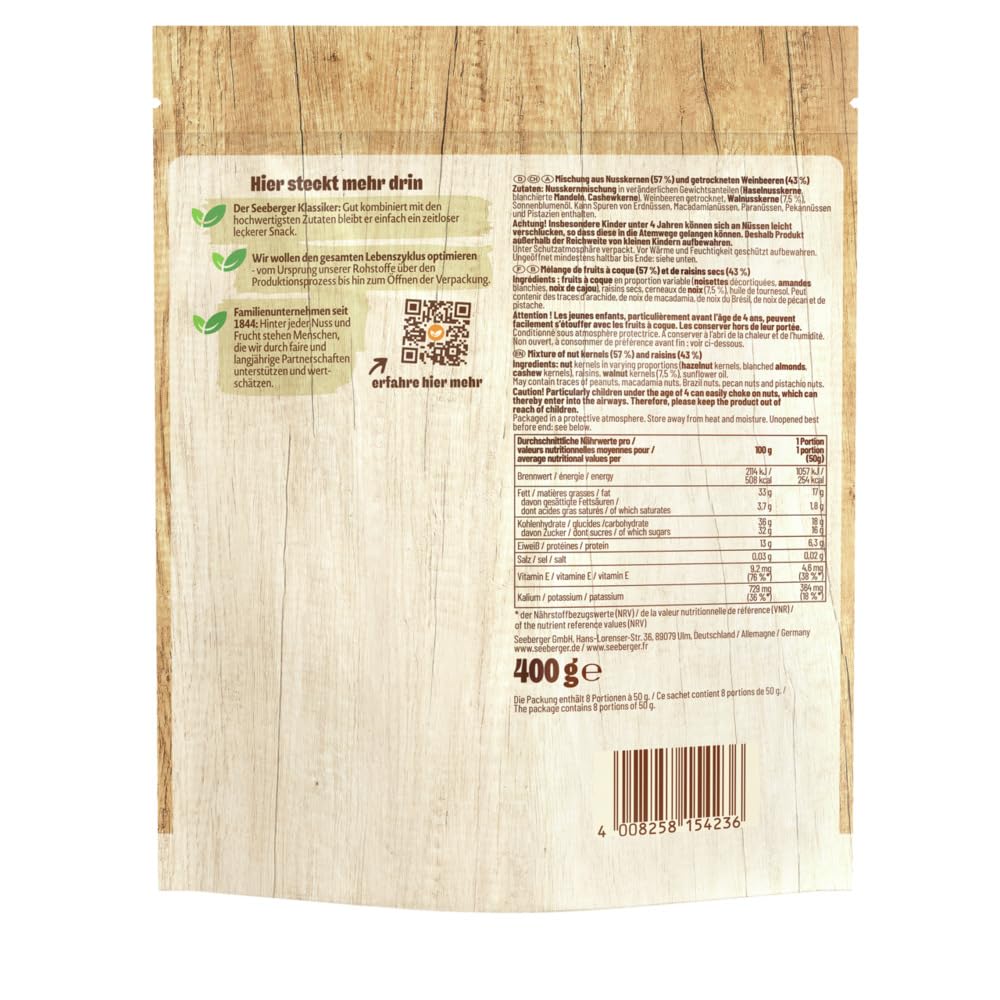 Seeberger Studentenfutter 7er Pack Klassische Nuss-Frucht-Mischung Haselnusskernen Mandeln Walnüssen Cashewkernen Rosinen vegan 7 x 400 g