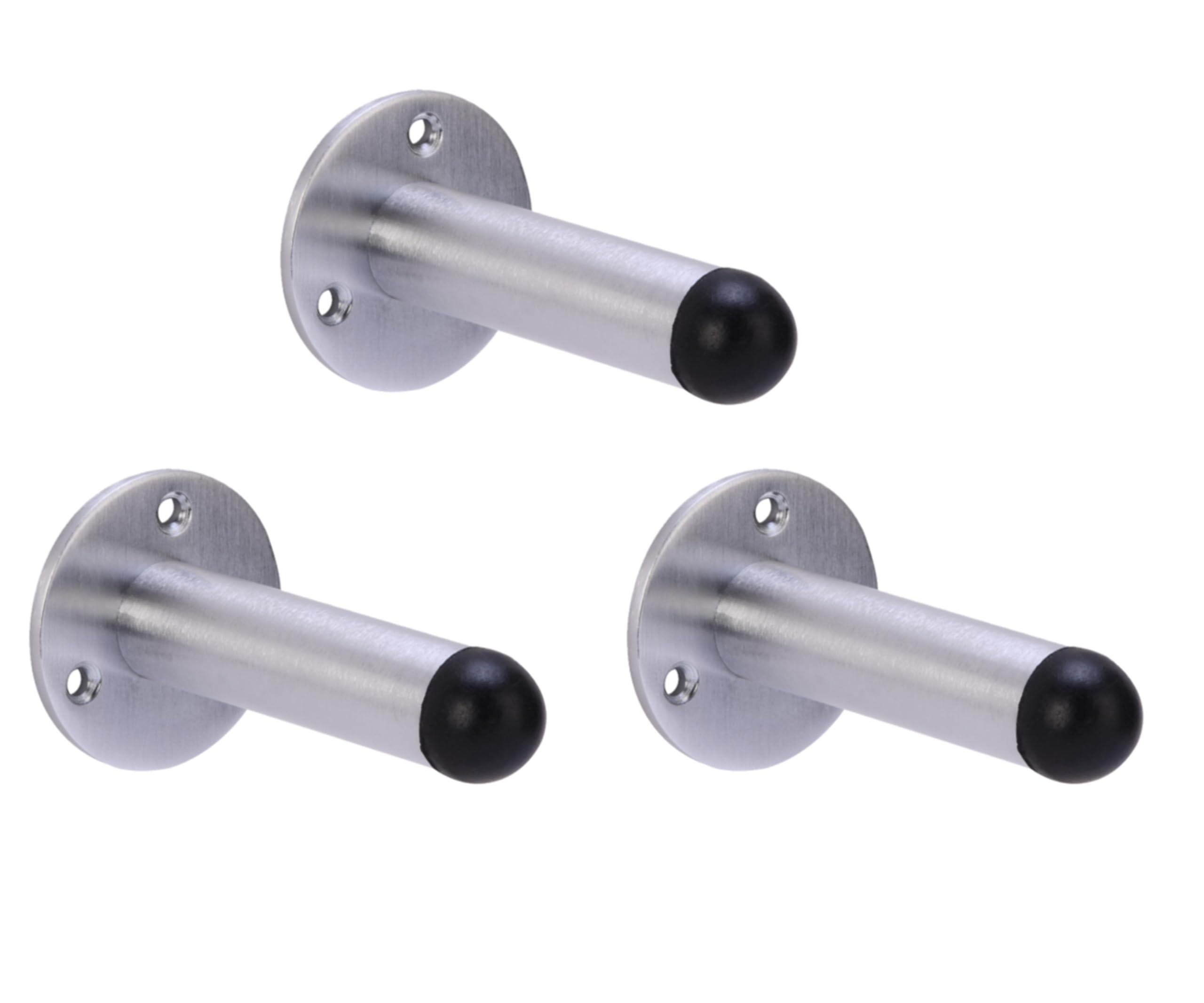 HANDLEZONE® 3 Pack 75mm / 3 inch Projecting Skirting Or Wall Mounted Door Stop, Rubber Buffer Stopper - Satin Chrome