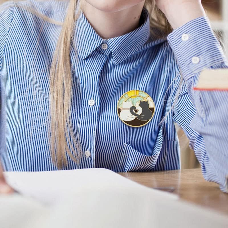 Miniatura 4 de Broche giratorio con forma de gato esmaltado para parejas, gatos, broche, para mujeres, niñas, mochila o ropa