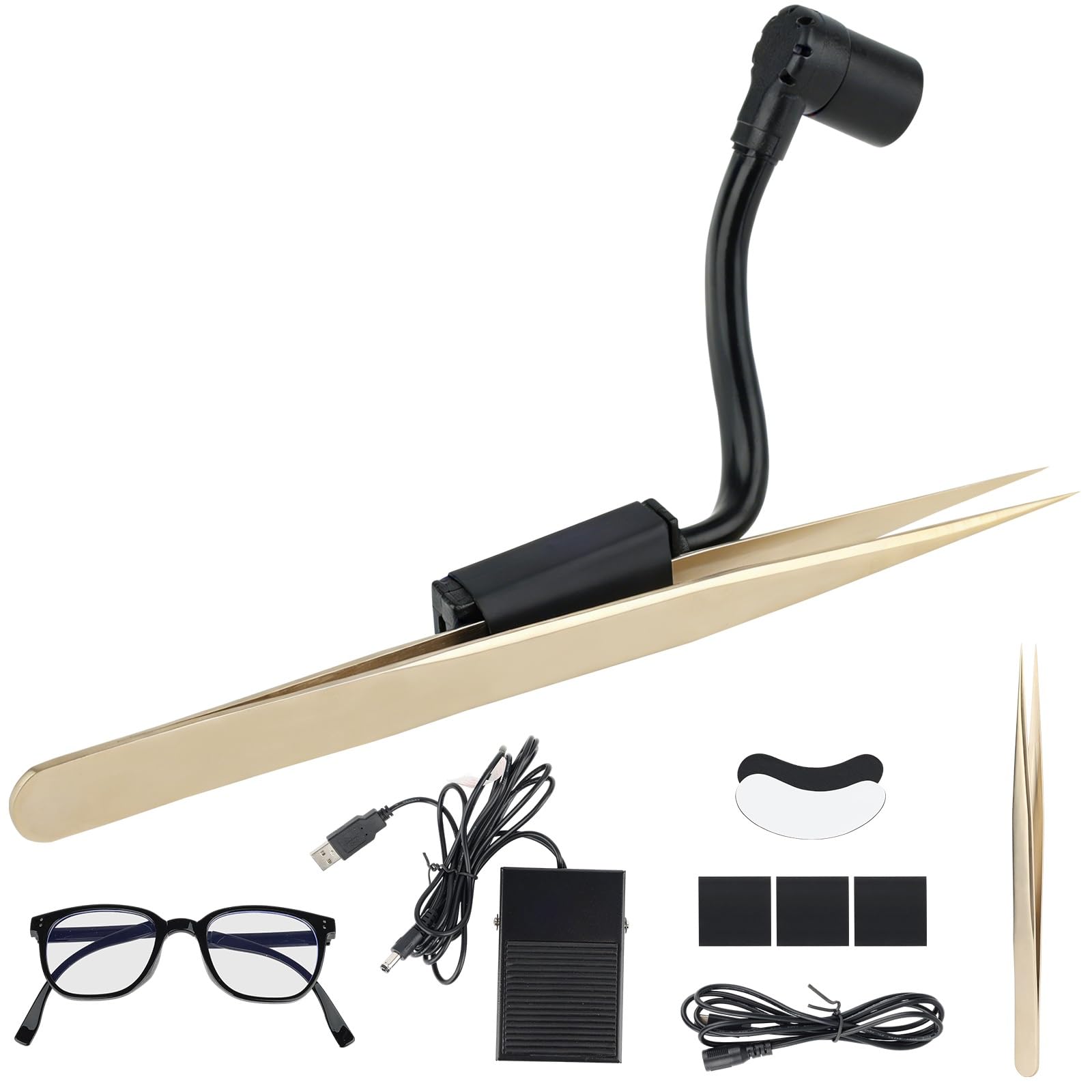 Lampe Extension de Cils, 2W Lampe Cils UV, Lampe de Maquillage avec Pédale, Pince et Col de Cygne, Temps de Polymérisation 1-3 Secondes, Taille du Spot Réglable